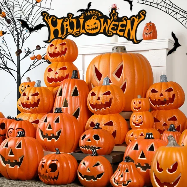 Decorazioni per zucca incandescente di Halloween Decorazioni per feste a casa a tema festival alimentate a batteria con triplo strato illuminato a LED 6