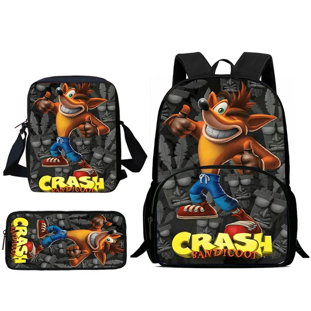 Zaini per bambini Cartoon Crashs Bandicoots Borsa a tracolla Astuccio per matite Borse da scuola per alunni di grande capacità per ragazzi e ragazze Miglior regalo 1