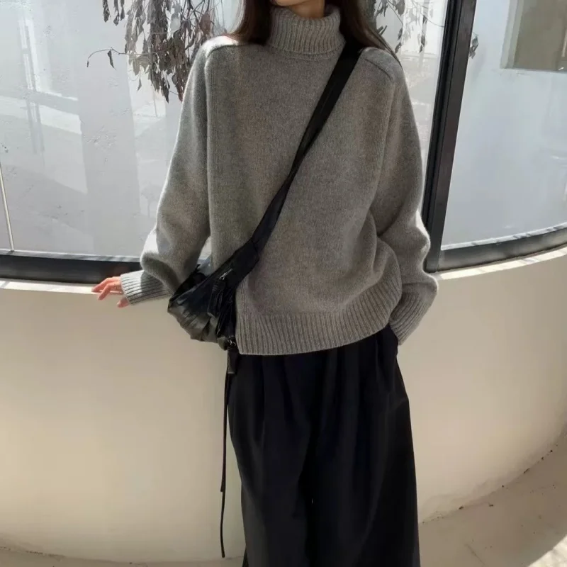 Dolcevita da donna maglione di lana manica lunga casual pullover di cashmere allentato lavorato a maglia moda basic top maglione oversize di qualità calda 3