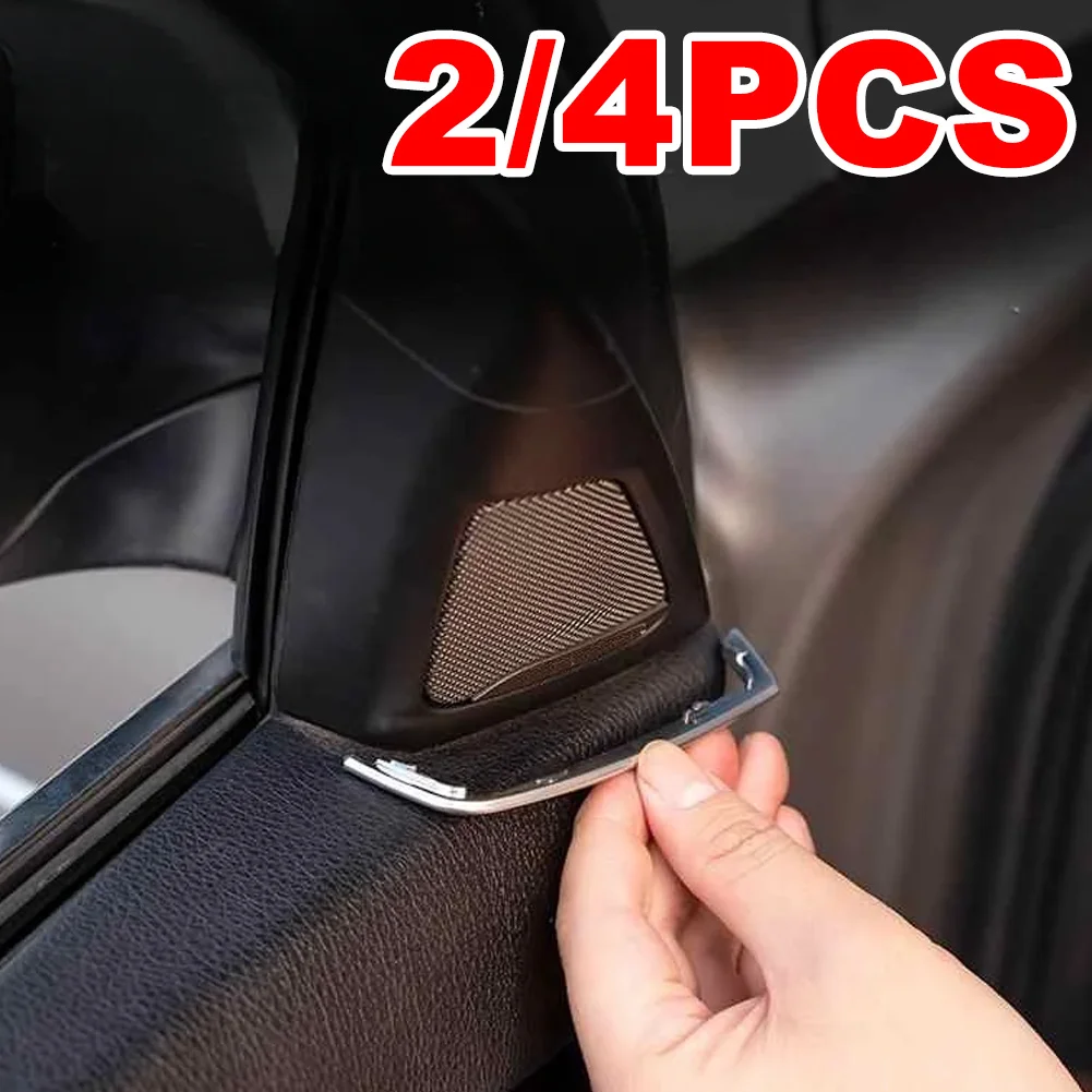 2/4PCS Porta Anteriore Altoparlante Copertura Gap Trim Argento ABS Modanature Interne per BMW Serie 5 F10 2011-2013 Accessori Per Interni Auto 1