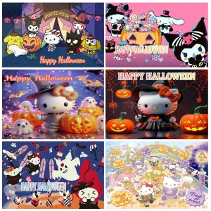 Cartoon Sario Hello Kitty Kuromi Sfondo Decorazione Forniture Zucca Halloween Sfondo Party Banner Decor Puntelli per servizio fotografico 1