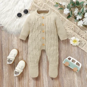 Pagliaccetto per neonato Moda Solid Knit Infantile Ragazzo Ragazza Tuta Manica lunga 0-18M Vestiti per bambini Avvolgere il piede Tuta calda Autunno 1