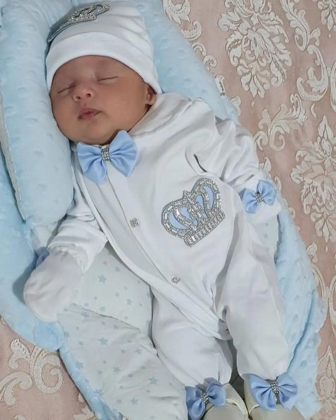 Baby Prince Welcome Home 3 pezzi Corona Layette Uscita ospedaliera Abiti neonato Set fasciatoio Ciao Mondo Sono nuovo Cotone Turchia Parajam 5
