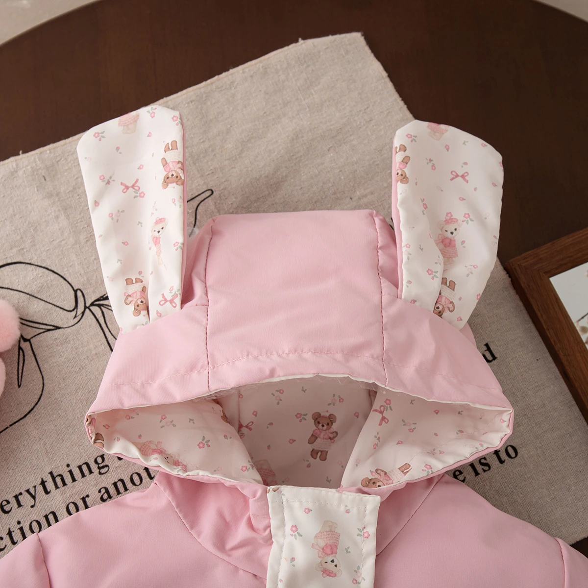 Abito natalizio per bambina Papillon a blocchi di colore con cappuccio Orecchie di coniglio Giacca per bambina Cartone animato carino per bambina Top Vestiti per bambini 3