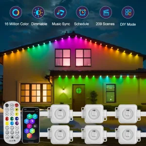 45M RGB Eaves Luci a LED Luci esterne permanenti String APP Bluetooth Striscia luminosa Modalità scena Luce per matrimoni per feste in tutta la casa 1