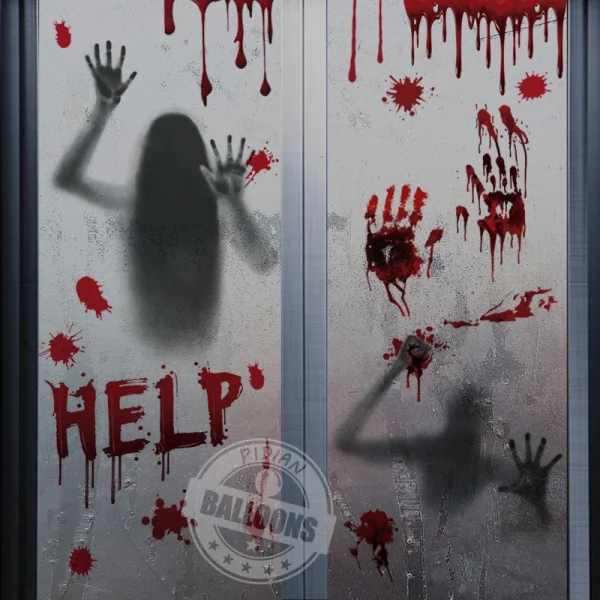 Halloween Mall Window Ghostly Horror Adesivi Decorazione per feste festive Impronte digitali nel sangue Adesivi elettrostatici Arredamento della camera 1