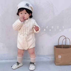 Neonato neonate vestiti lavorati a maglia cuore manica lunga tuta outfit autunno inverno maglione lavorato a maglia di lana pagliaccetto abbigliamento 1