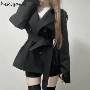 Trench moda doppiopetto nero top vita sottile capispalla casual 2025 Ropa Mujer streetwear giacche spesse per le donne 1