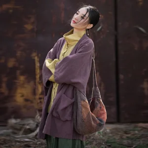 Cappotto stile accappatoio originale tinto in misto cotone autunno inverno Cardigan di media lunghezza ampio e aderente Top da donna pigro Boho-Chic 1