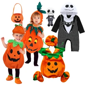 Neonato Ragazze Halloween Cosplay Vestiti di zucca Jack Nightmare Before Christmas Pagliaccetto Costume natalizio a righe in cotone 1