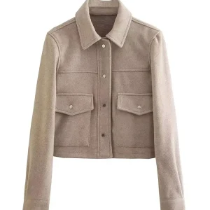 HH Giacche da donna Autunno Moda Tasche frontali solide Giacca a maniche lunghe con bottoni Cappotto capispalla casual da donna elegante 1