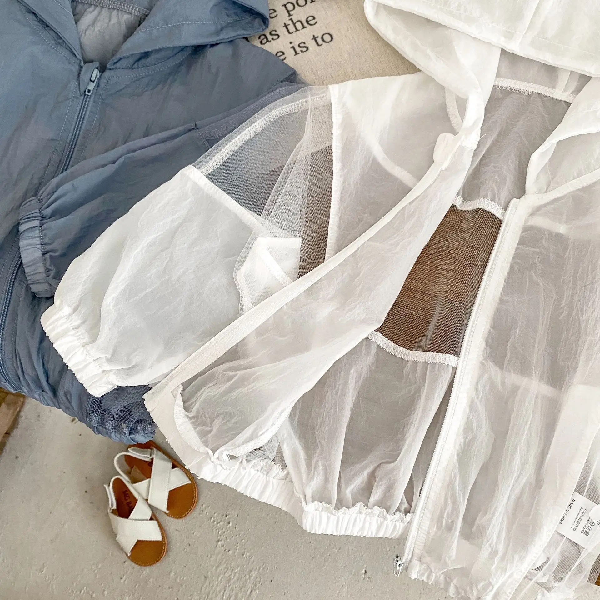 Estate 0-3 Bambino Versatile Maglia con cappuccio Impiombato Tinta unita Cerniera Protezione solare e camicia traspirante per aria condizionata Cappotto piccolo 5