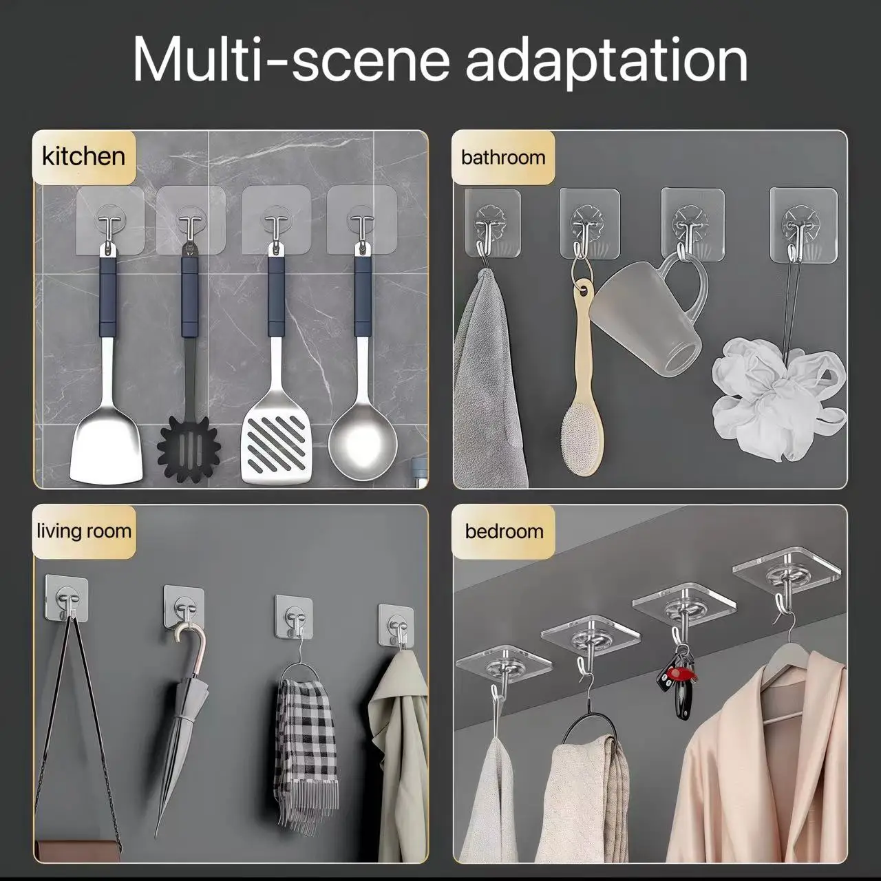 Forti ganci da parete autoadesivi ganci portachiavi porta asciugamani bagno organizer rack cucina ganci da parete adesivi trasparenti 4