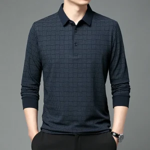 2023 primavera e autunno Pullover da uomo colletto Plaid manica lunga Polo tinta unita sottofondo moda Casual t-Shirt top 1