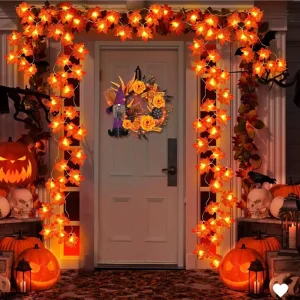Stringa di luci a LED per Halloween 2/3/6M, ghirlanda di lanterne con foglie d'acero artificiali, decorazioni per la casa per il giorno del Ringraziamento di Natale di Halloween 1