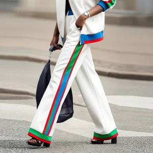 Modigirl Pantaloni elasticizzati a contrasto di colore a colonna da donna 2025 Autunno Inverno Nuove tasche Pantaloni da donna casual semplici a righe 1