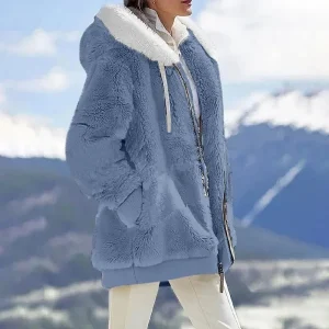 2025 Donne Calde Invernale Giubbotti Peluche Casual Allentato In Pile Plaid Y2K Con Cappuccio Cerniera Moda Cashmere Caldo di Colore Solido Cappotto Oversize 1
