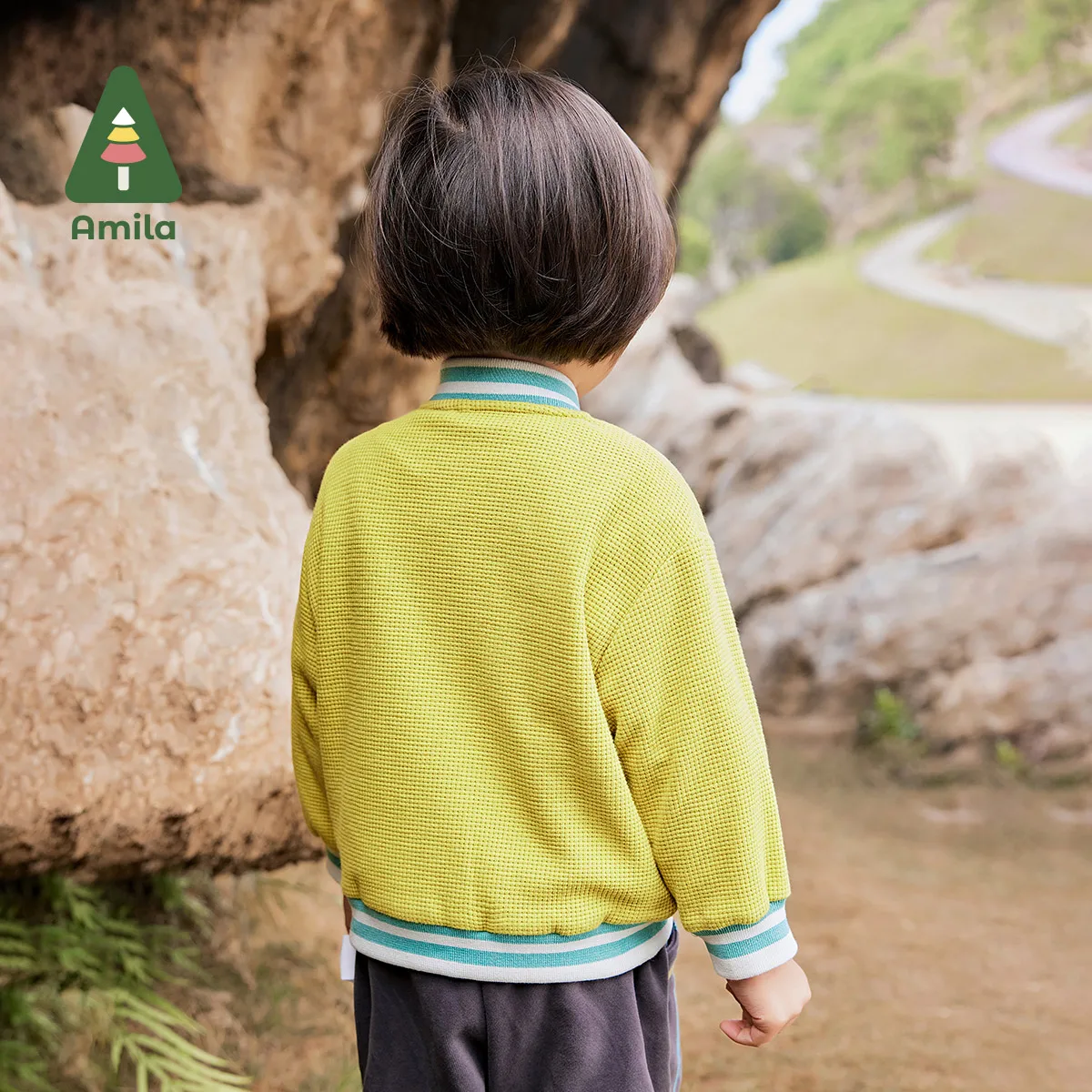 Amila Giacca da baseball per bambini 2024 Autunno Nuovi ragazzi Super Soft Waffle Texture Colore a contrasto Caldo logo ricamato Giacca per bambini 5