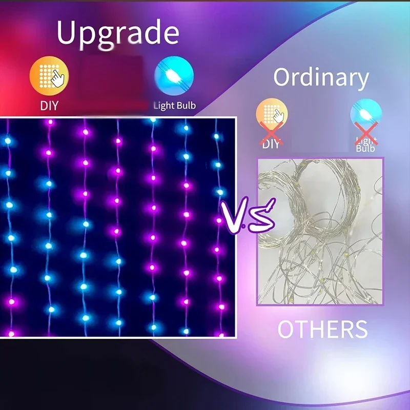Luci per tende intelligenti Controllo app Bluetooth Stringa LED RGB Luce fata impermeabile USB Modello di testo fai-da-te Display Decorazioni per la stanza delle feste 2