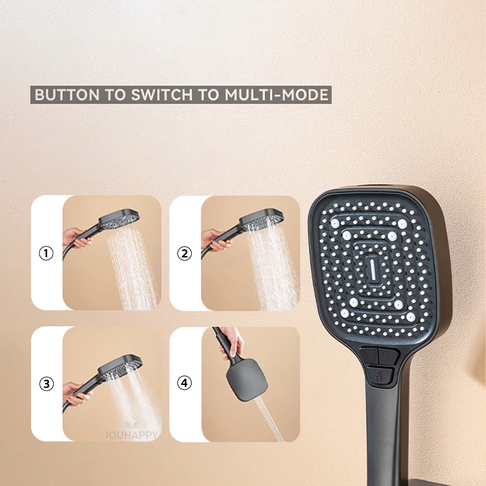 Soffione doccia ad alta pressione con tubo flessibile 3 modalità Set soffione doccia a pioggia a risparmio idrico Installazione senza punzonatura Accessori da bagno 4