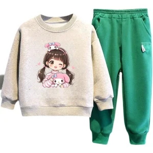 Set di vestiti per bambini autunnali per bambini Set di felpe stampate per cartoni animati per ragazze per bambini Pullover Top e pantaloni Tute a maniche lunghe 1