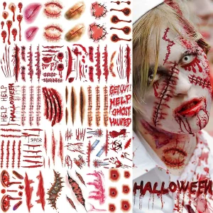 2025 adesivi per tatuaggi temporanei impermeabili di Halloween Sexy Bloody Makeup Zombie Scar Tattoo Decoration ferita Horror Blood Sticker 1