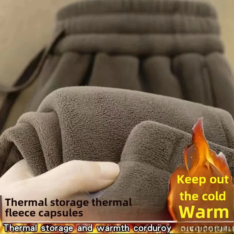 Pantaloni in pile con cerniera double face per uomo Pantaloni sportivi caldi invernali ispessiti Pantaloni capispalla larghi casual 1