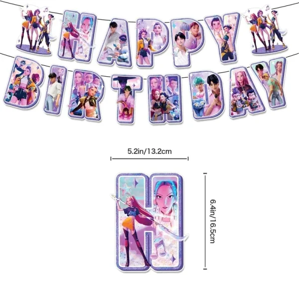 Kpop Demon Hunters Set di decorazioni per feste di compleanno Cake Topper Bandiera Palloncini Fondali Adesivi Fan Forniture Decorazioni per feste 5