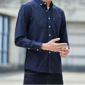 2025 nuova camicia a maniche lunghe da uomo primavera e inverno camicia da uomo business cotone moda lavoro abbigliamento a righe top tendenza della moda maschile 1