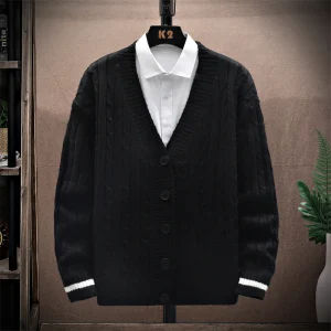 2025 Cardigan con scollo a V da uomo nuovo maglione lavorato a maglia polsini a contrasto abbottonatura frontale inverno caldo ed elegante per stratificazione su camicie 1