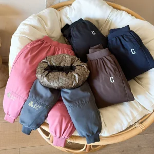 Pantaloni in piumino per bambini Ragazzi Ragazze Addensare Pantaloni invernali caldi Abbigliamento in cotone per adolescenti Pantaloni sportivi da neve antivento per bambini 3-12 anni 1