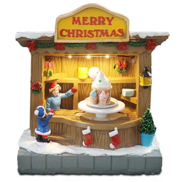 Decorazione animata degli accessori del villaggio di Natale con musica e luci a LED: porta allegrate festive per la tua casa con il nostro negozio di gelato 4