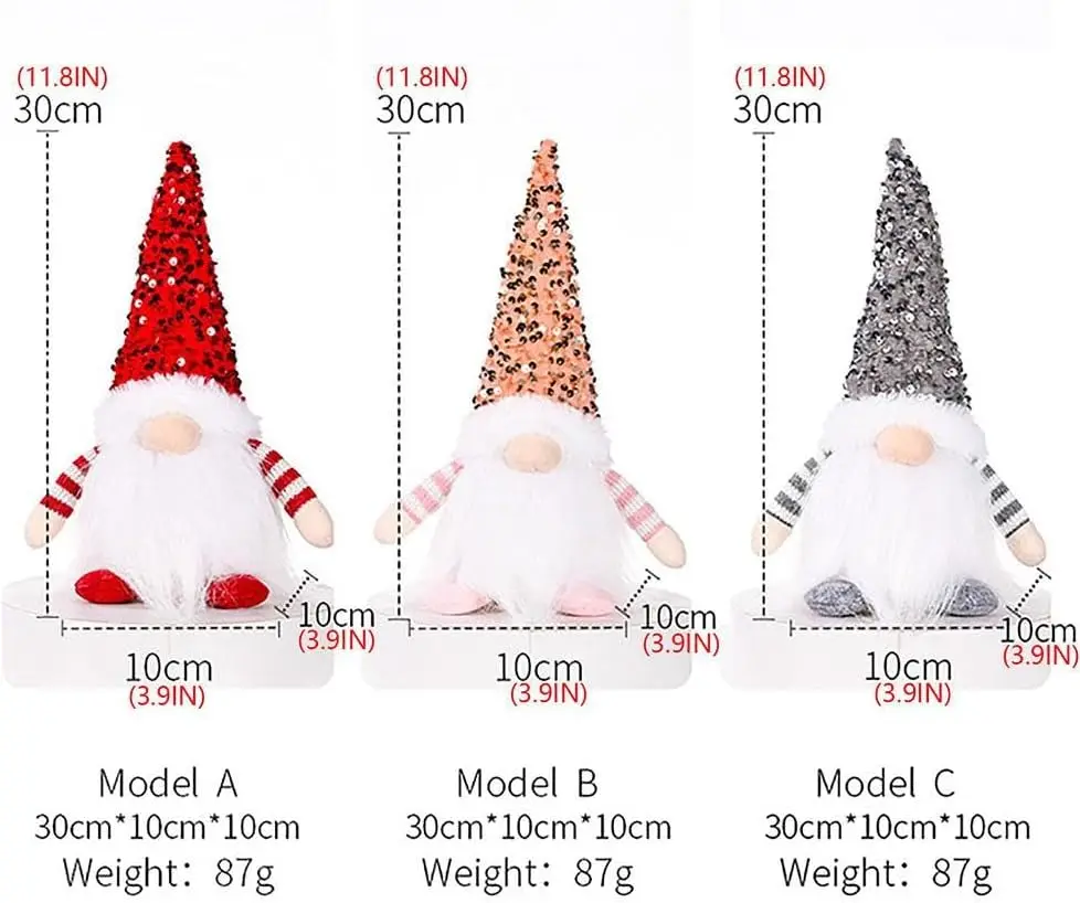 Decorazione gnomo di natale illuminata, Tomte svedese scandinavo fatto a mano, figurina di elfo di babbo natale bambola senza volto decorazione natalizia da tavolo 4