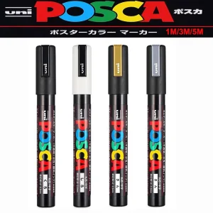 Pennarello metallico Posca oro/argento Penne per pittura bianca/nera, strumenti di disegno professionali permanenti non tossici Accessori scolastici 1