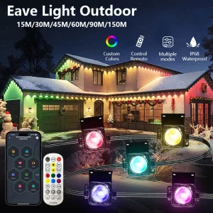Luci per grondaia RGB APP Bluetooth intelligente Luci esterne permanenti IP67 Stringhe LED natalizie impermeabili per decorazioni per feste di Natale 1