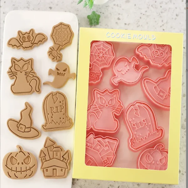 Stampo in silicone per Halloween Pipistrello Zucca Fantasma Teschio Stampo per biscotti Strumento di cottura Strumento per decorare torte con goffratura per biscotti 4