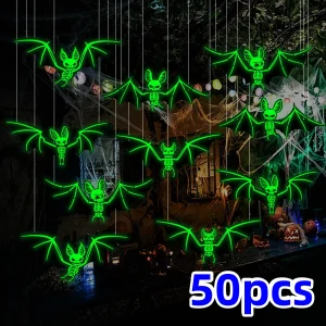 10/20/50 pipistrelli che si illuminano al buio pendenti di Halloween - Decorazioni in plastica verde incandescente 3D per feste in casa stregata 1