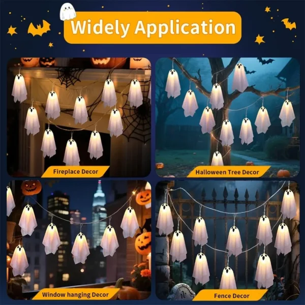 Luci fantasma di Halloween, ghirlanda di corde impermeabili a 8 modalità, decorazioni per interni ed esterni per feste, casa stregata, caminetto, portico 6