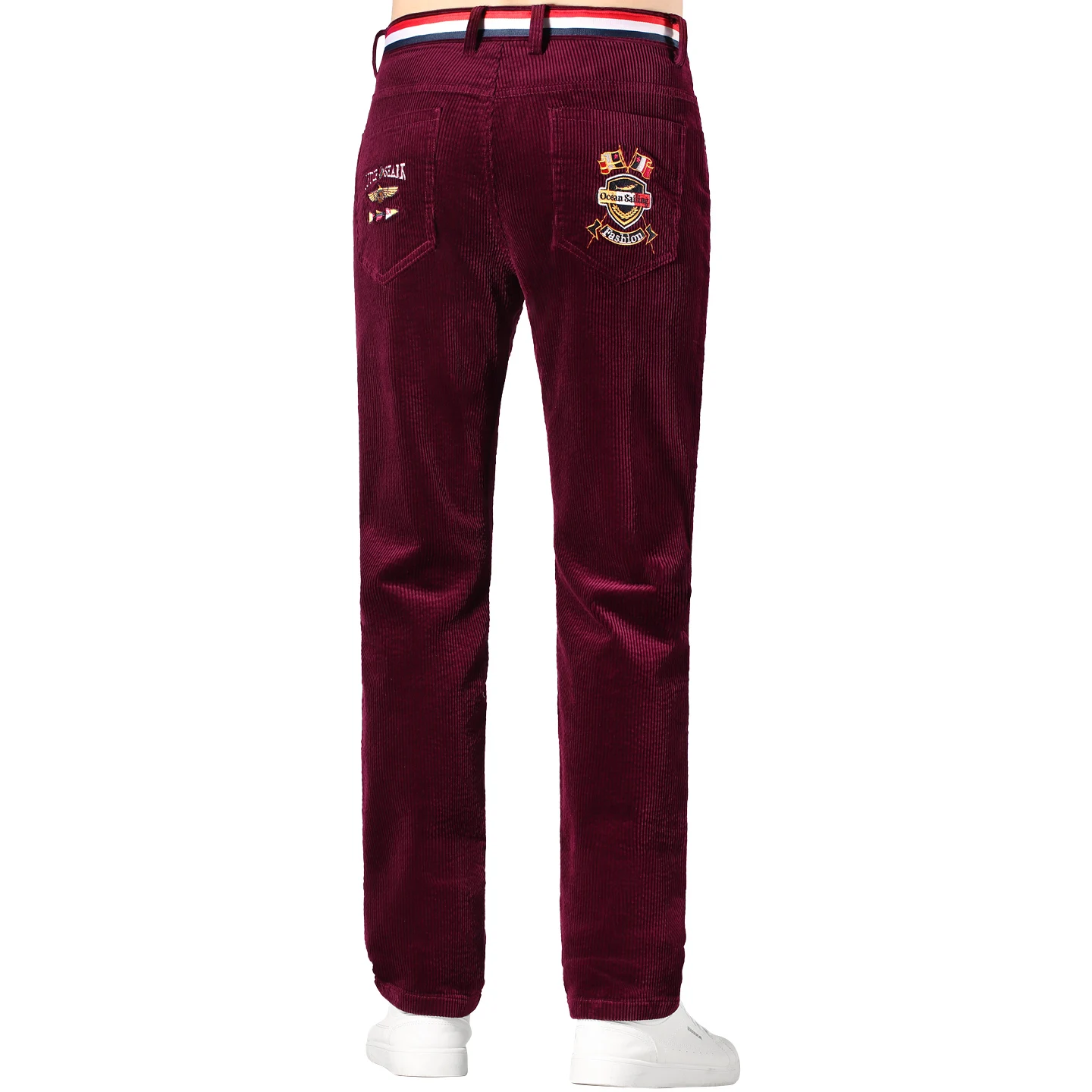 Pantaloni invernali da uomo in velluto a coste 2025, pantaloni da uomo in cotone addensato elasticizzato casual, pantaloni coreani dritti a vita media rossi taglie forti 3