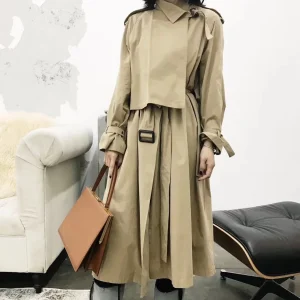 Cappotto di media lunghezza da donna stile Lulu Vendita calda autunnale della stagione Capispalla chic allentato dimagrante al ginocchio Primavera Autunno Puro 1