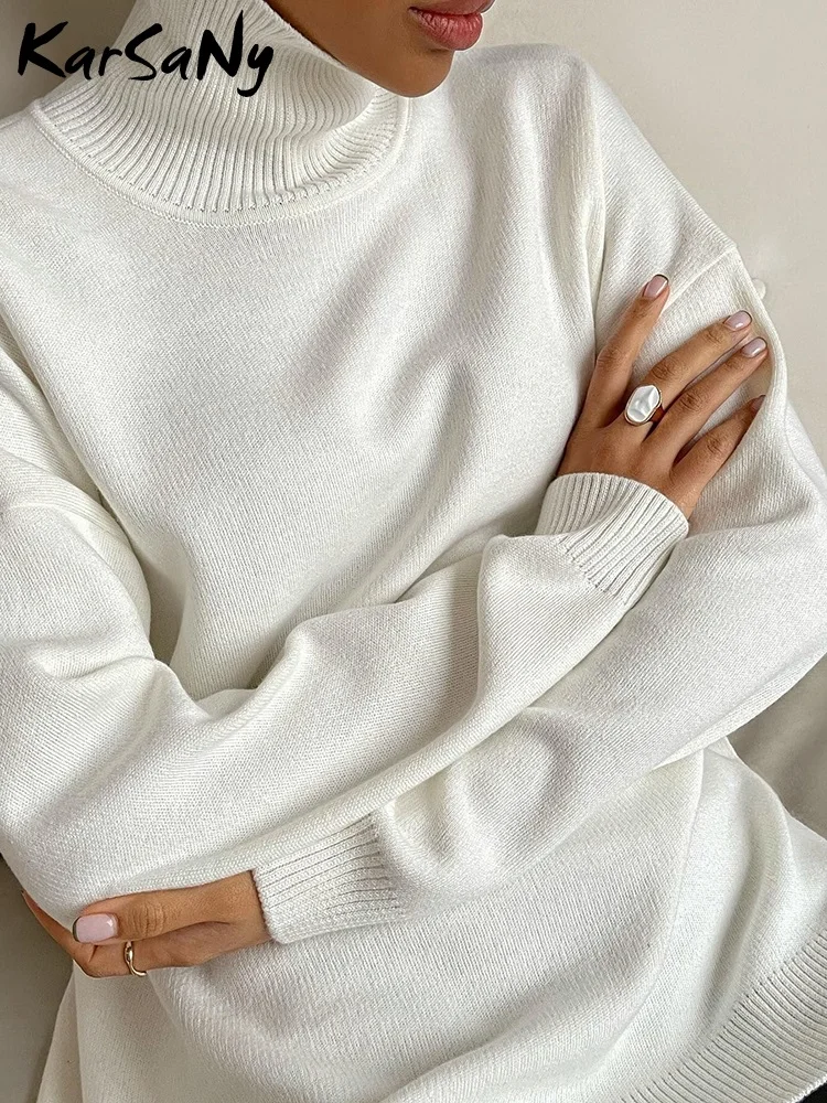 Maglioni lunghi a collo alto da donna autunno inverno 2022 Pullover con spacco laterale top lavorati a maglia larghi maglione dolcevita oversize per donna 6