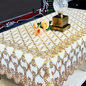 Tovaglia impermeabile Tovaglia rettangolare in plastica PVC antiolio per uso domestico Tovaglia con stampa abbronzante dorata Tovaglietta Nappe 1