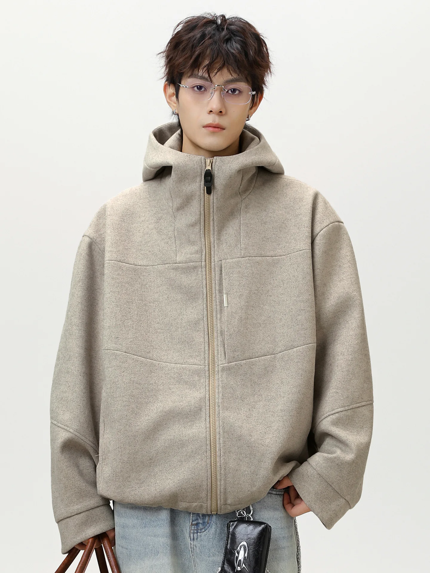 Giacca da lavoro in tweed da uomo autunno/inverno nuova giacca corta con cappuccio ampia silhouette ispessita calda per pendolarismo 4