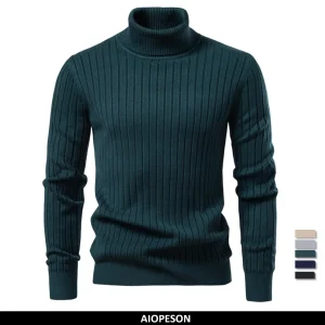 AIOPESON maglione dolcevita da uomo tinta unita con pullover a righe maglieria calda inverno basic casual maglione di alta qualità maschile 1