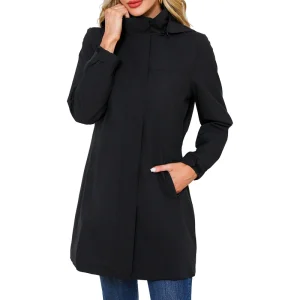 Trench leggero a maniche lunghe tinta unita da donna primavera autunno con cappuccio staccabile Giacca a vento idrorepellente 1