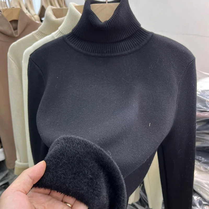 New Fashion Autunno e Inverno Abbigliamento da donna Dolcevita Peluche Maglione da donna Comodo e casual Maglieria Camicia che tocca il fondo 3