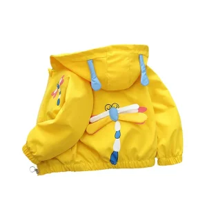 Autunno Bambini Ragazze Cartoon Libellula Giacca a vento Cappotto con cappuccio Capispalla Regalo di compleanno di Natale Abbigliamento sportivo casual 1-6 1
