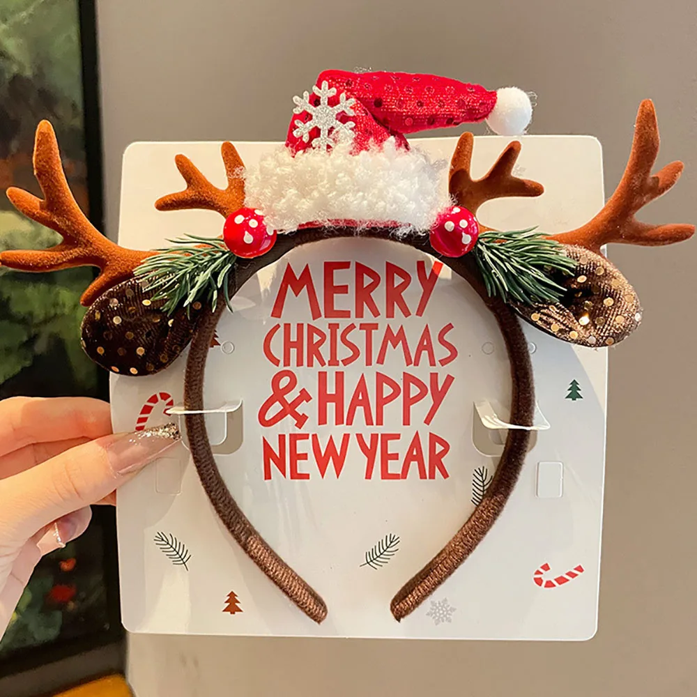 Fascia per capelli con corna di velluto rosso Copricapo semplice per la vigilia di Natale Accessori per capelli carini Fascia natalizia ecologica 3