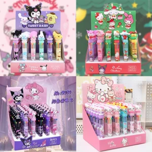 36 pz/scatola Sanrio 10 Penna a sfera a colori Hello Kitty Kuromi Studente Penna a sfera Penna multicolore Studente Materiale scolastico di cancelleria 1