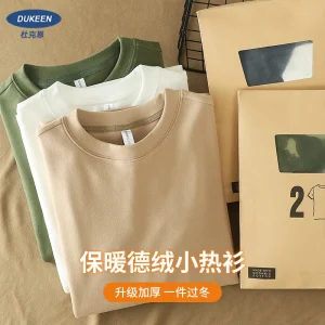 DUKEEN 350G T-shirt a maniche lunghe in tessuto Dralon su due lati per uomo Autunno e inverno Canottiere in pile caldo tinta unita da uomo 1